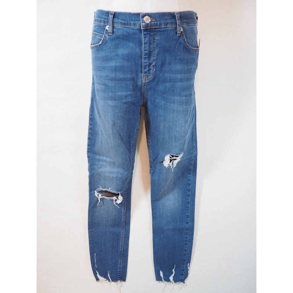 Free People Medium Wash Straight Skinny Distressed Blue Denim Jeans, Size 30